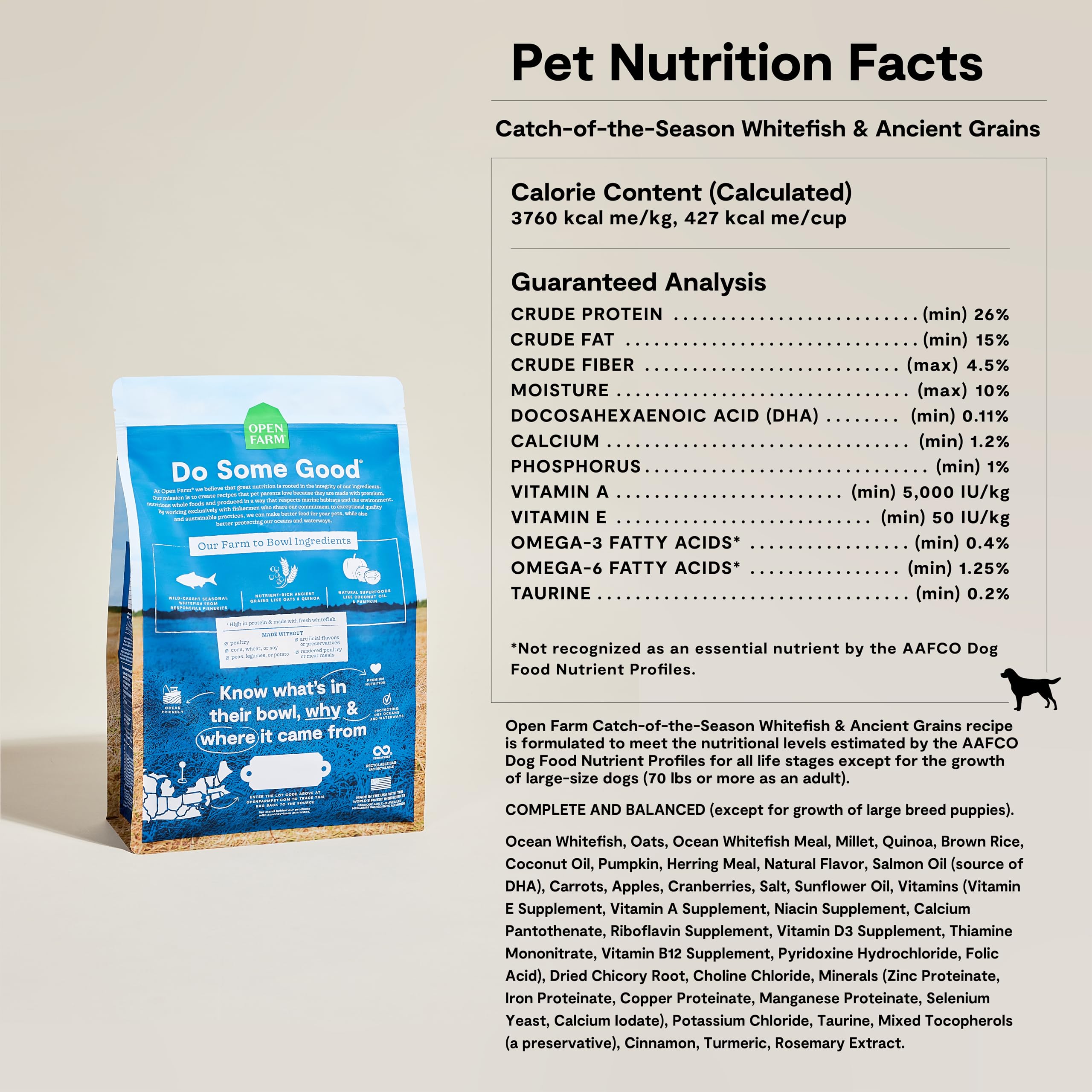 Open Farm traceable ingredients certificate graphic communicates geographic origin