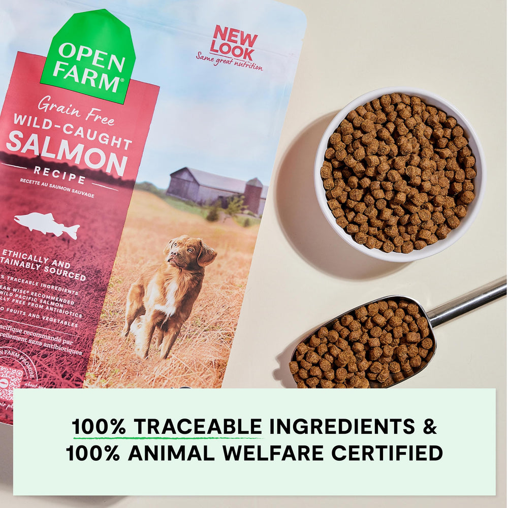 Open Farm traceable ingredients packaging communicates full ingredient transparency and peace of mind at mealtime.