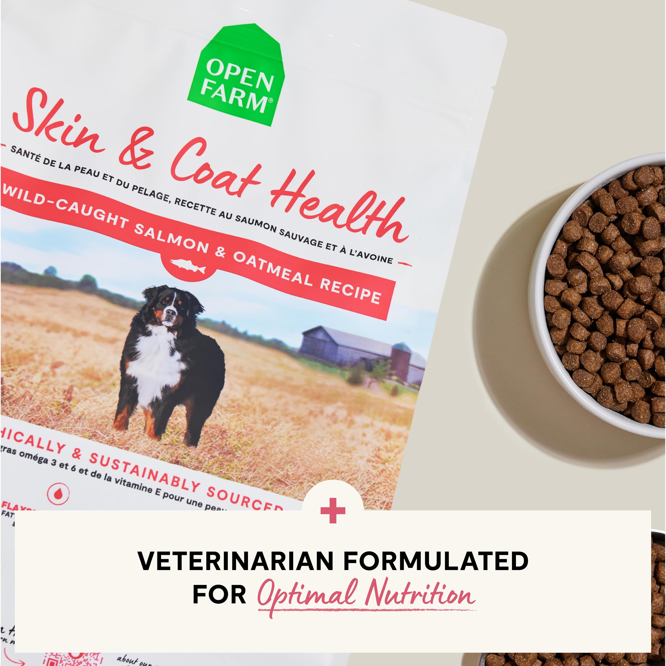 Open Farm vet-formulated nutrition chart emphasizes balanced dog nutrition.