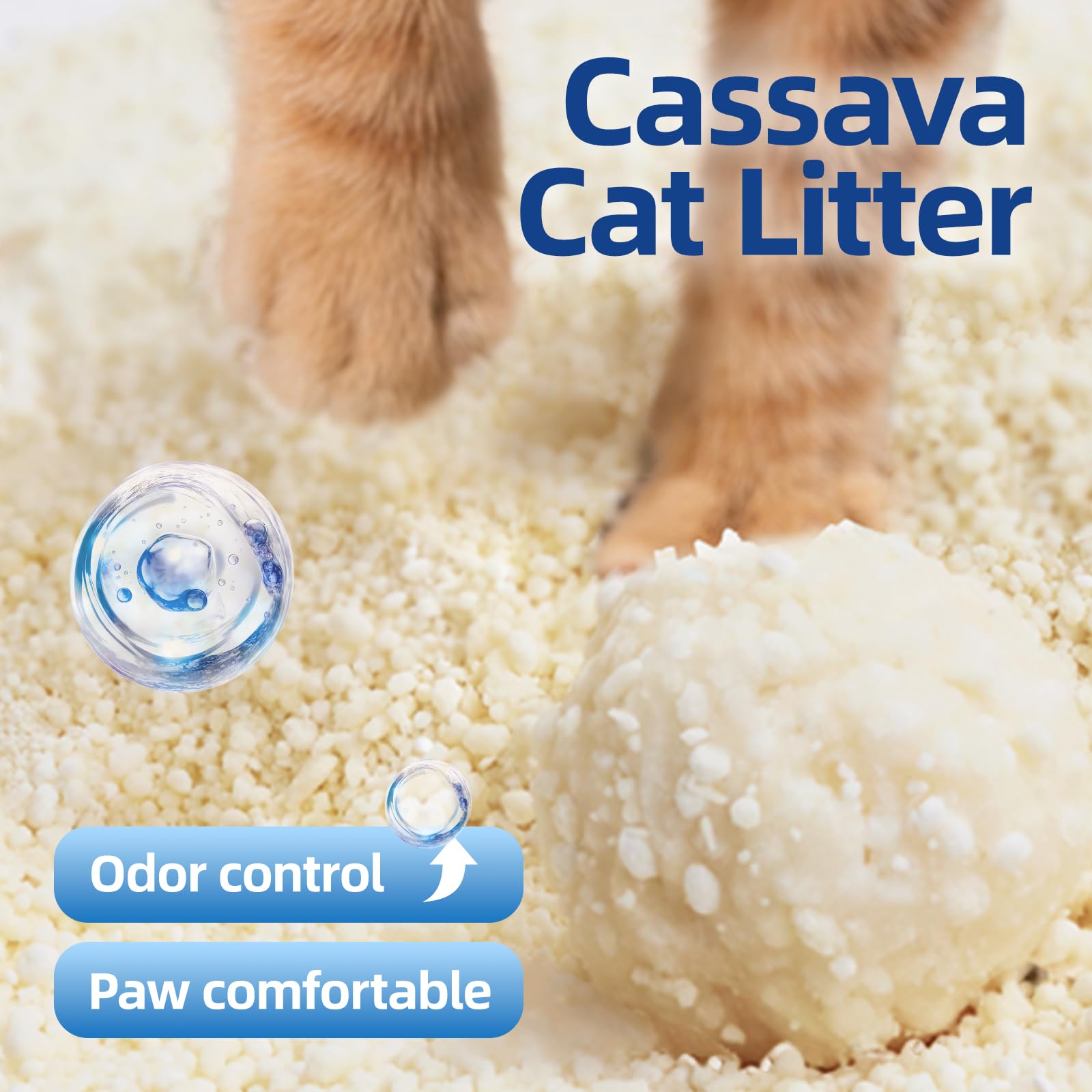 OPET flush-ready litter dissolves in water for flushable disposal.