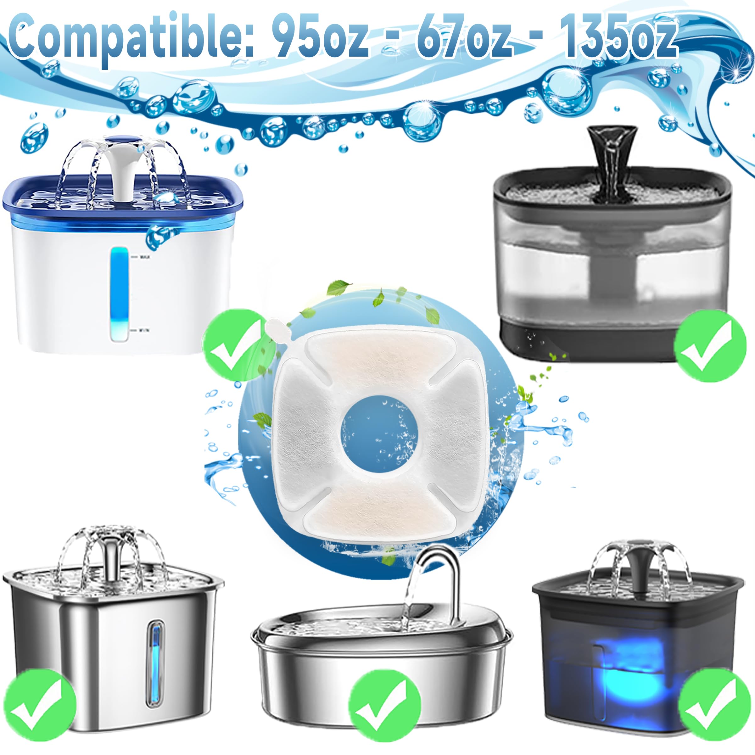 OPISICEN cat fountain filters close-up highlighting activated carbon and ion exchange media for clearer water.