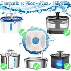 OPISICEN cat fountain filters close-up highlighting activated carbon and ion exchange media for clearer water.