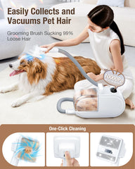 OPOWO dog grooming vacuum dust cup shows 2.7L capacity for mess-free cleanup.