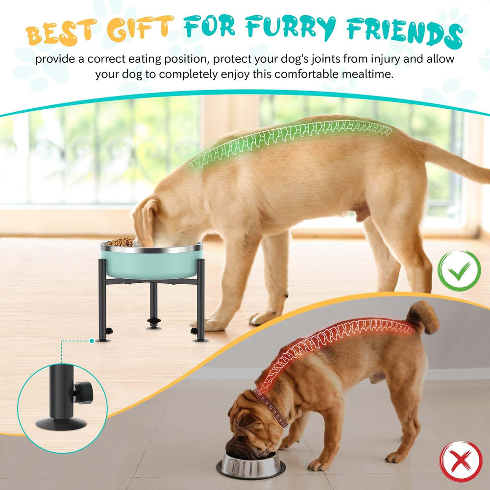 Oppro dog bowl stand suction-pads secure placement on smooth floors.