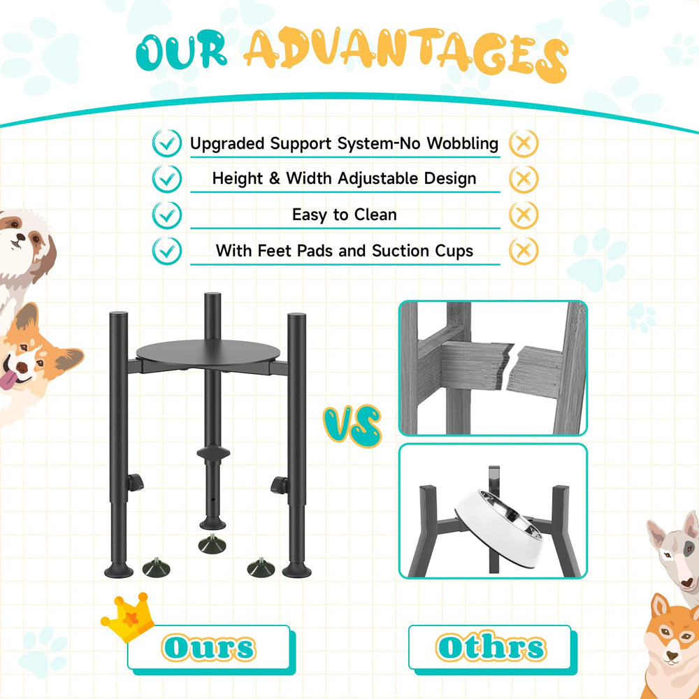 Oppro elevated stand at 13.8in height accommodates tall dogs for steady meals.