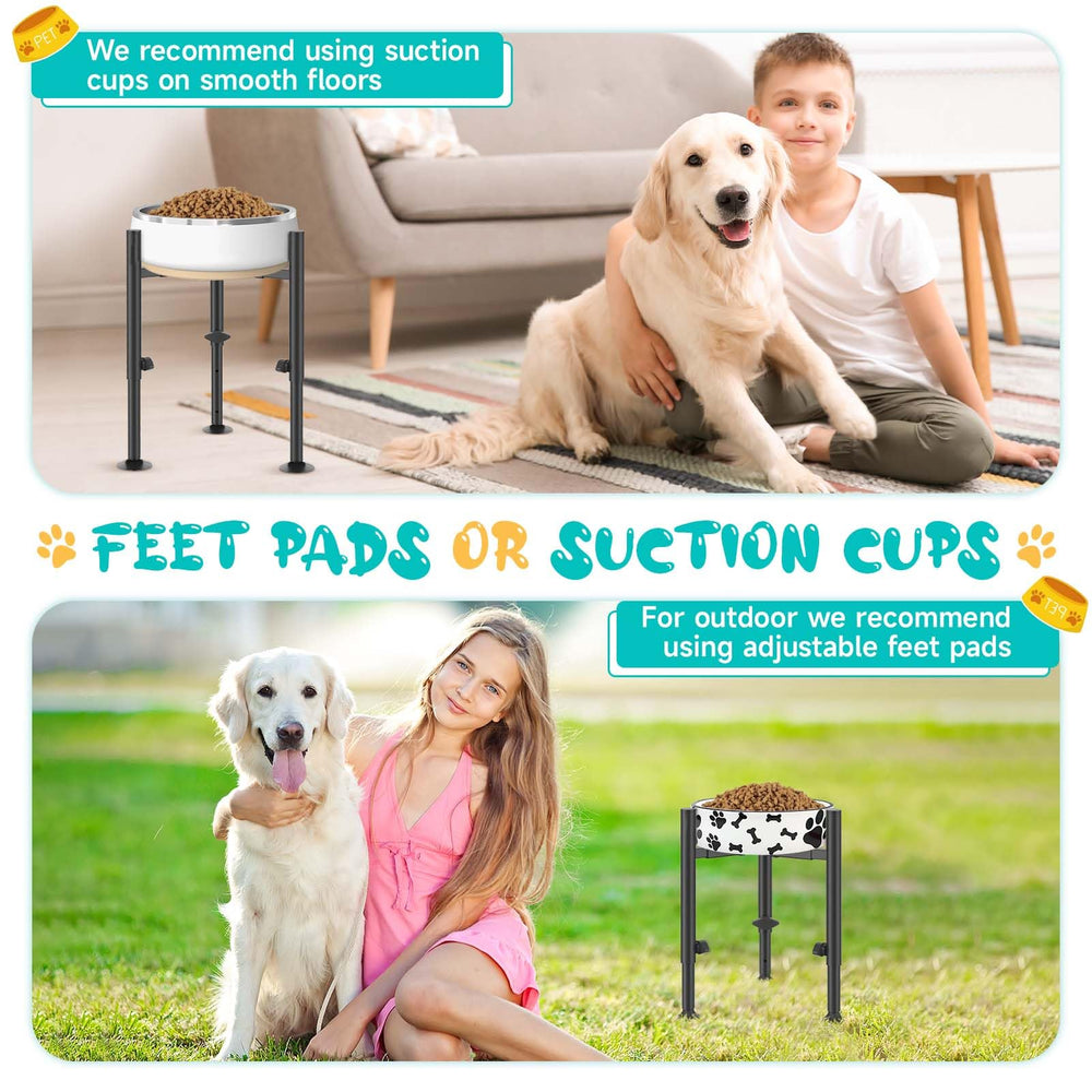 Oppro elevated stand tray-stability keeps bowls secure during active eating.