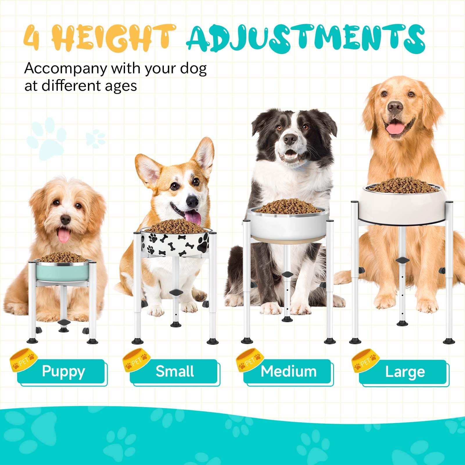 Oppro metal elevated dog feeder with integrated spill tray