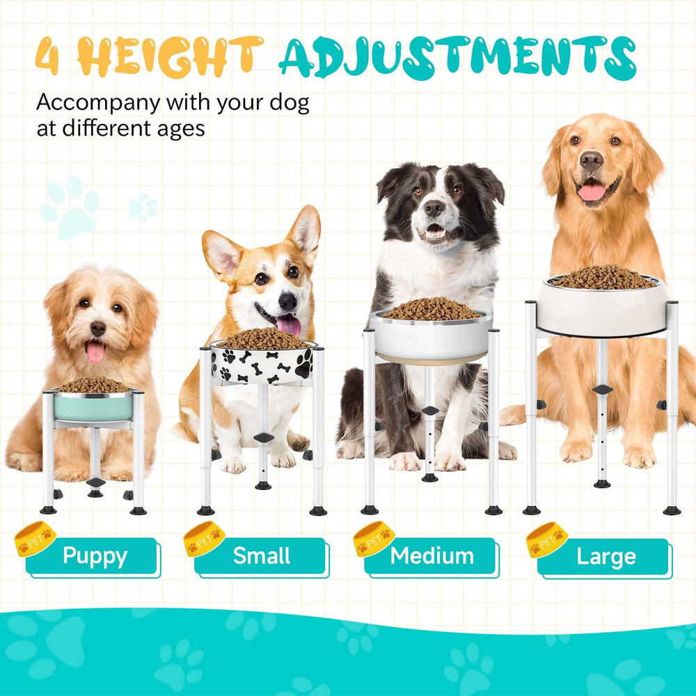Oppro metal elevated dog feeder with integrated spill tray