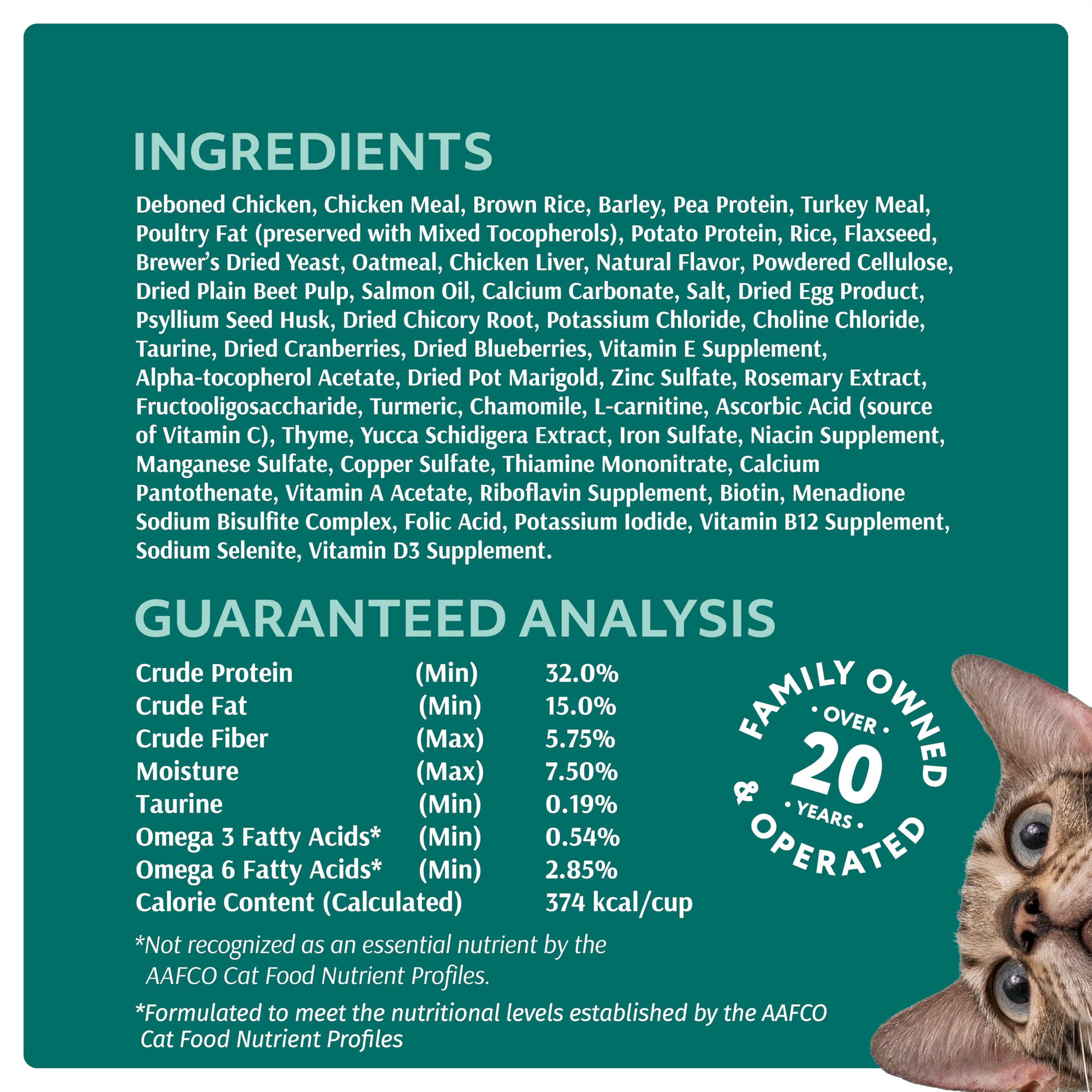 Optimeal Indoor Cat Dry Digestive Health bowl shows prebiotics and fiber in use