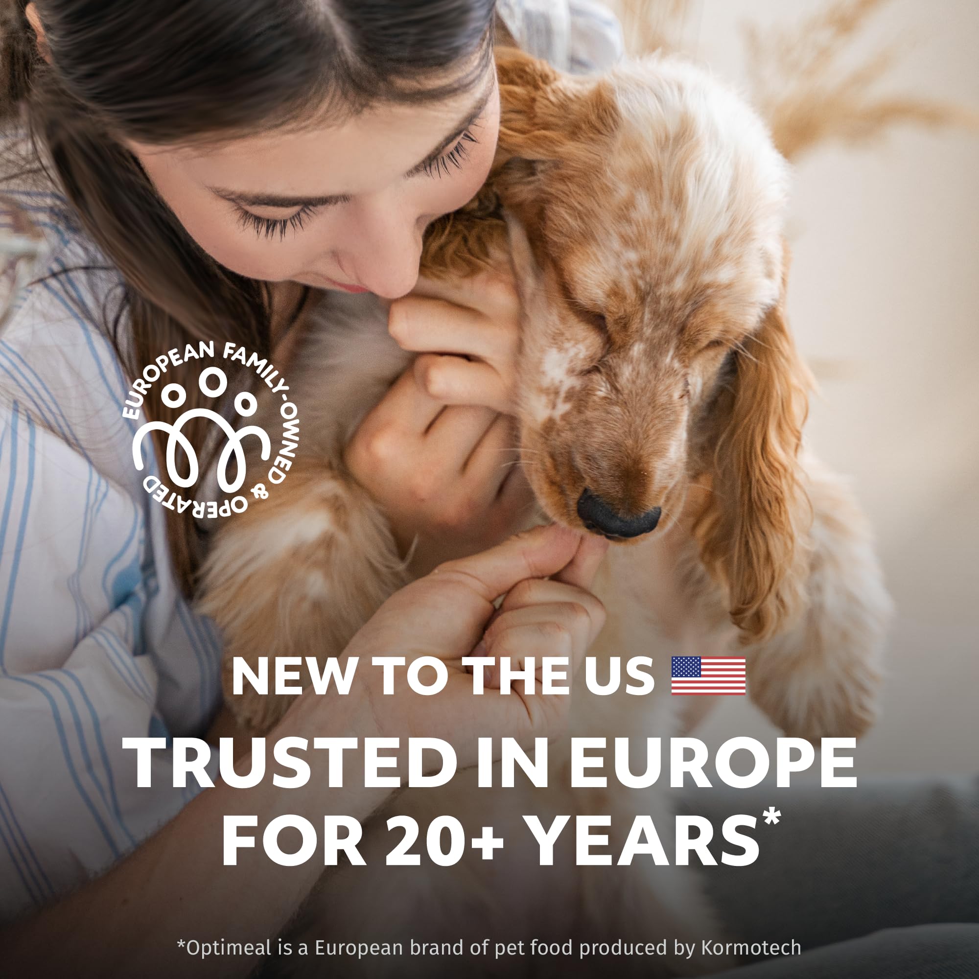 Optimeal packaging reveals 12-pack and balanced nutrition for adult dogs.
