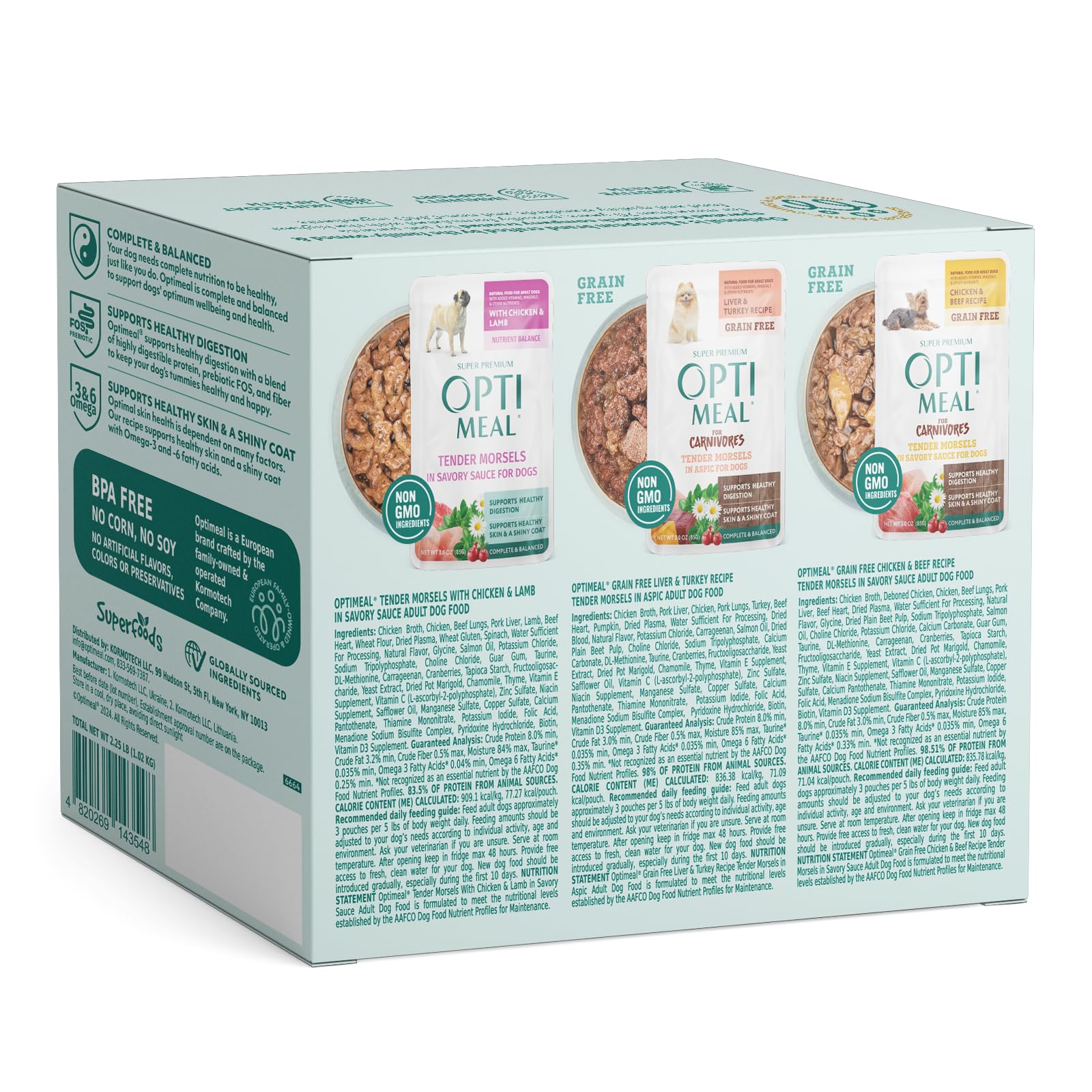 Optimeal small-breed grain-free recipe highlighting gentle digestion and protein.