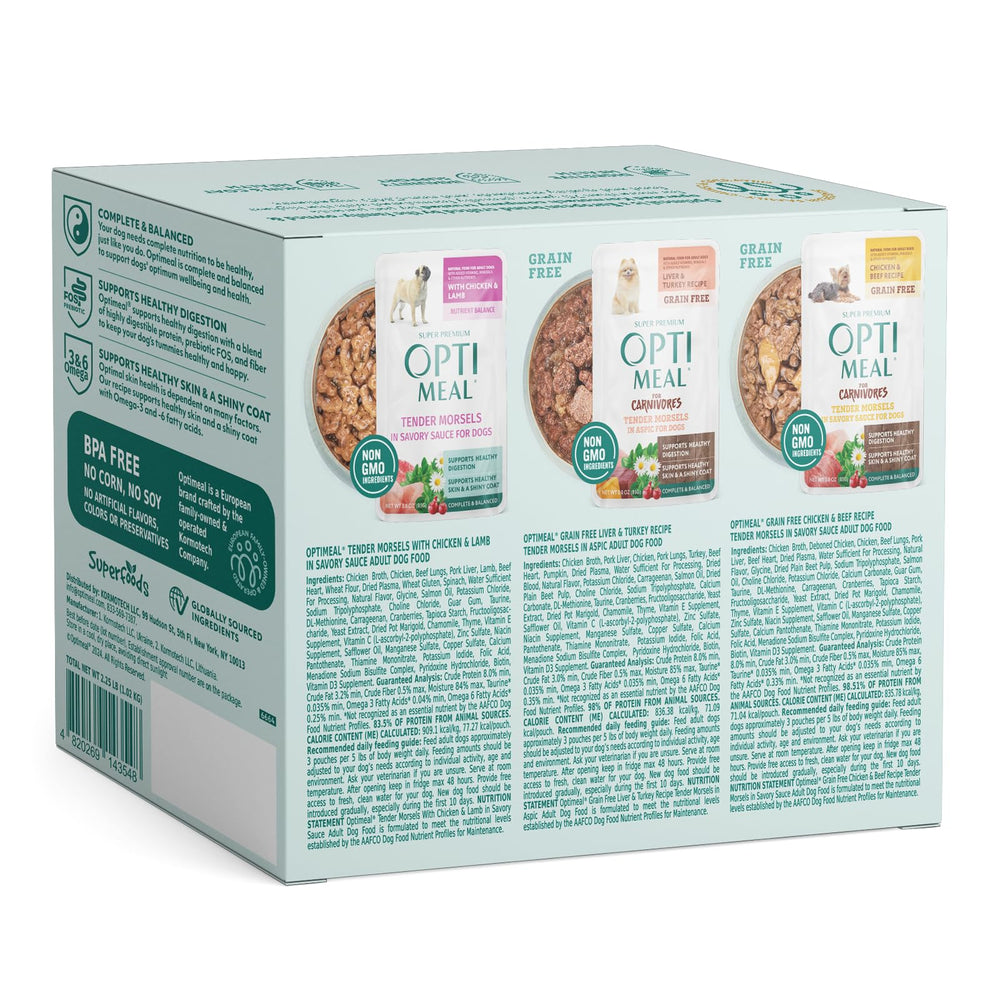 Optimeal small-breed grain-free recipe highlighting gentle digestion and protein.