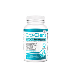 Ora-Clens 1-TDC softgel bottle close-up showing daily dose to support oral health