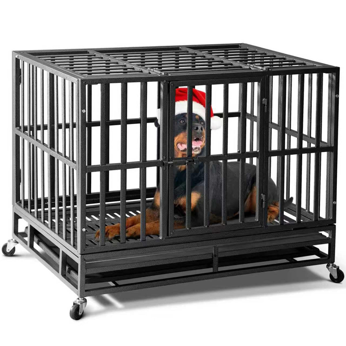 Oranland 38in crate front view highlights rugged steel build for large dogs