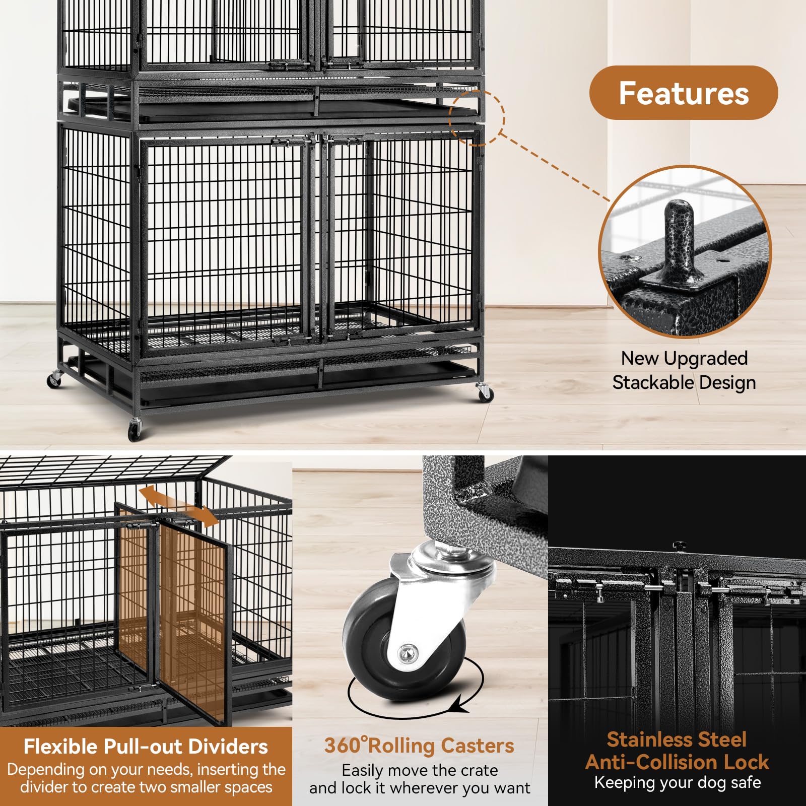 Oranland 48in divider-removable view shows flexible layout for two small dogs or a single large space