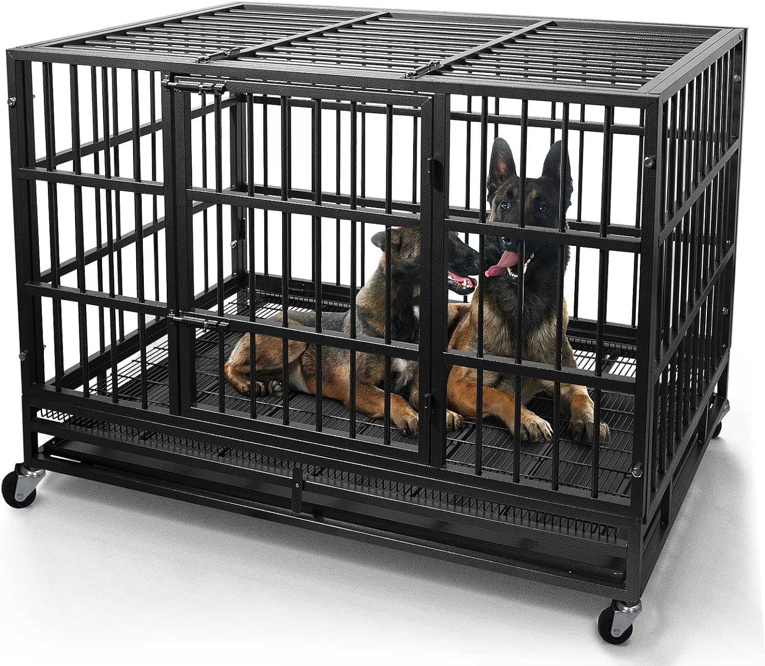 Oranland heavy duty dog crate with wheels for easy relocation and secure containment.