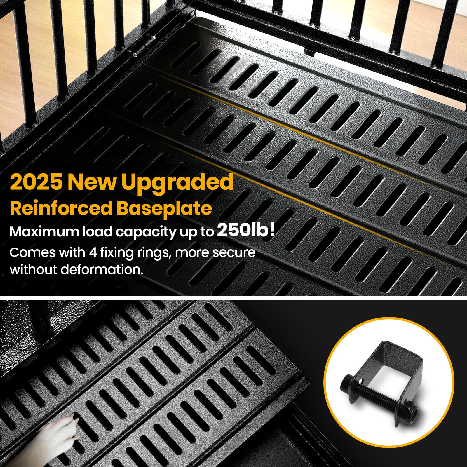 Oranland reinforced-baseplate-250lbs-capacity demonstrates strength for large, high-energy dogs.