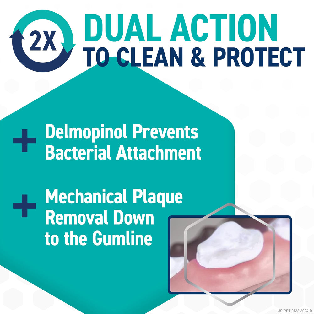 OraVet delmopinol barrier graphic illustrating protective shield against bacteria.