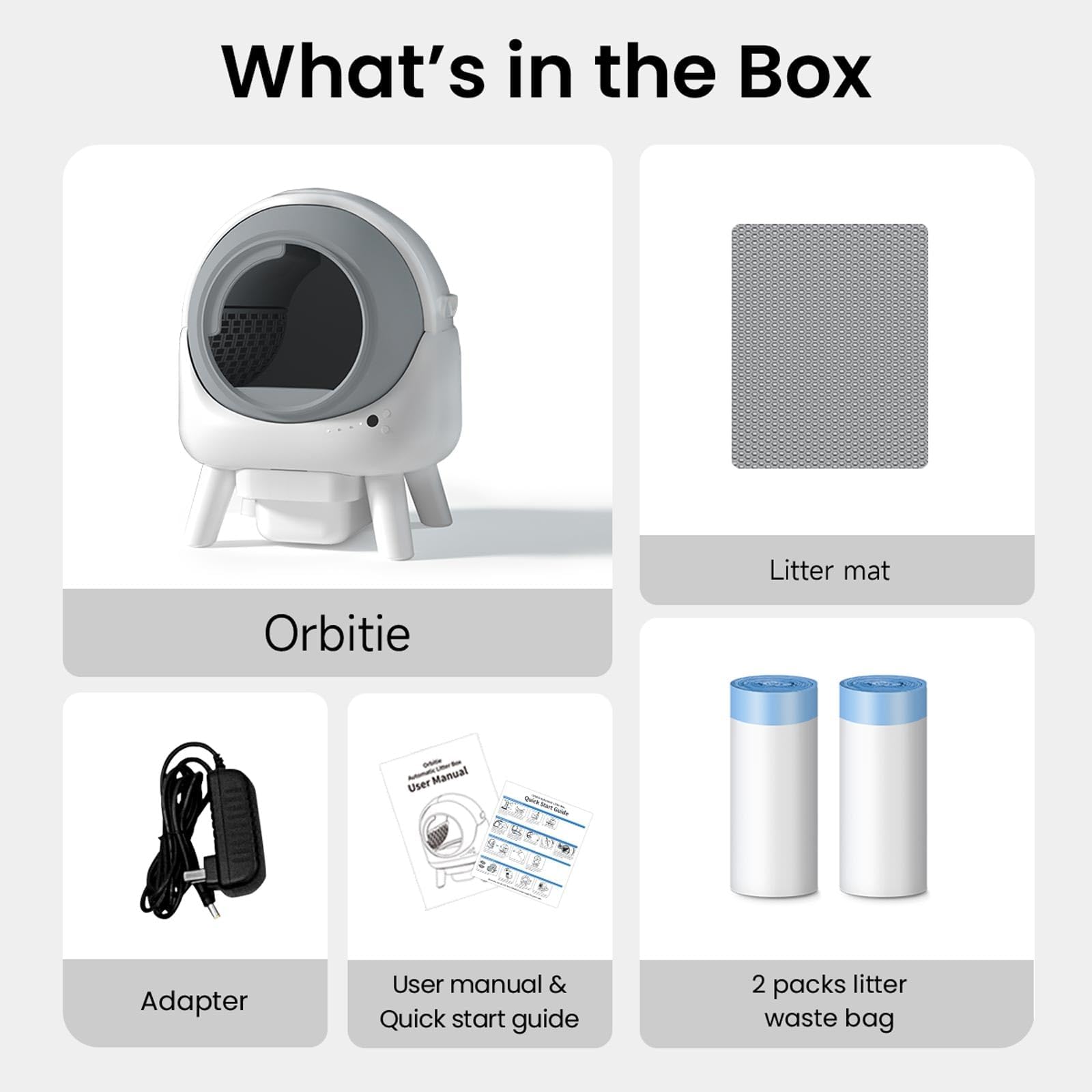 ELS PET Orbitie starter-kit image features litter mat and waste bags for setup.