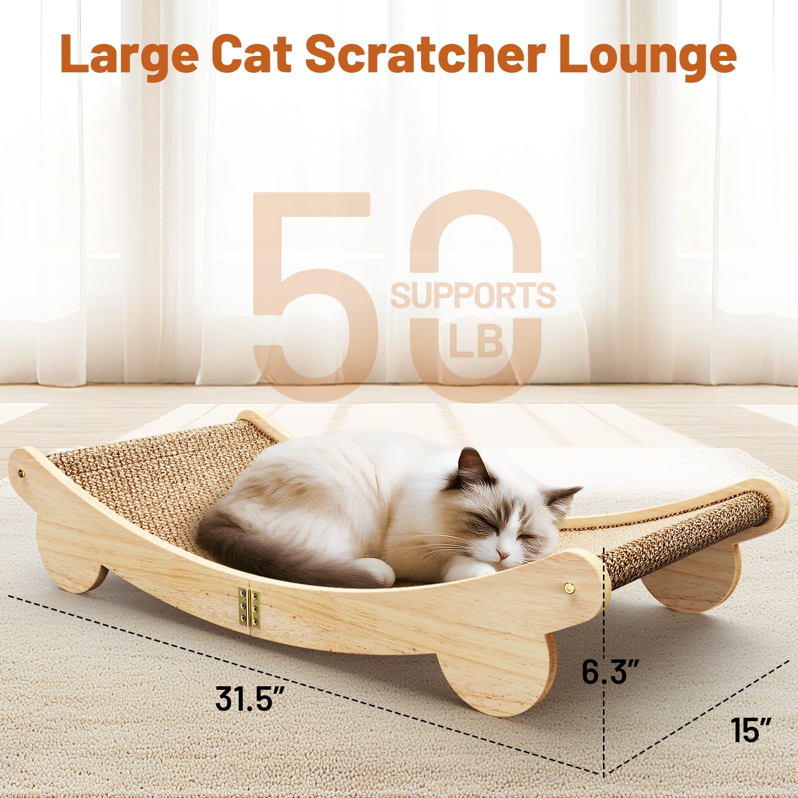 ORDORA cat scratcher bed lounge with soft sisal supports gentle paw scratching.