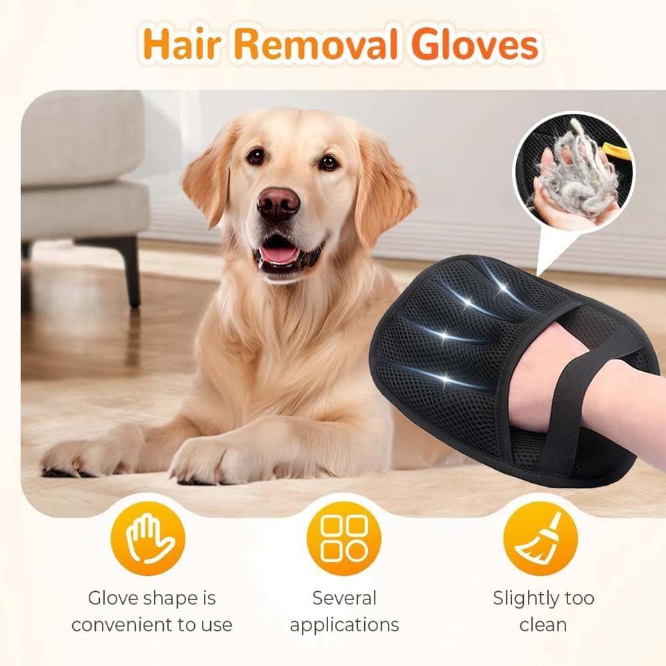 Orebog glove in use on upholstery for cat and dog fur removal.
