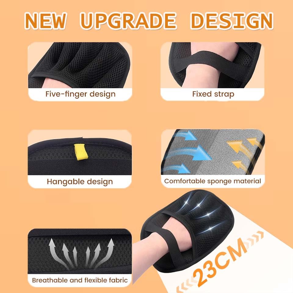 Orebog glove being used on car seats to remove pet fur quickly.