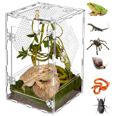 Orekemo acrylic reptile terrarium front view shows crystal-clear visibility for monitoring.