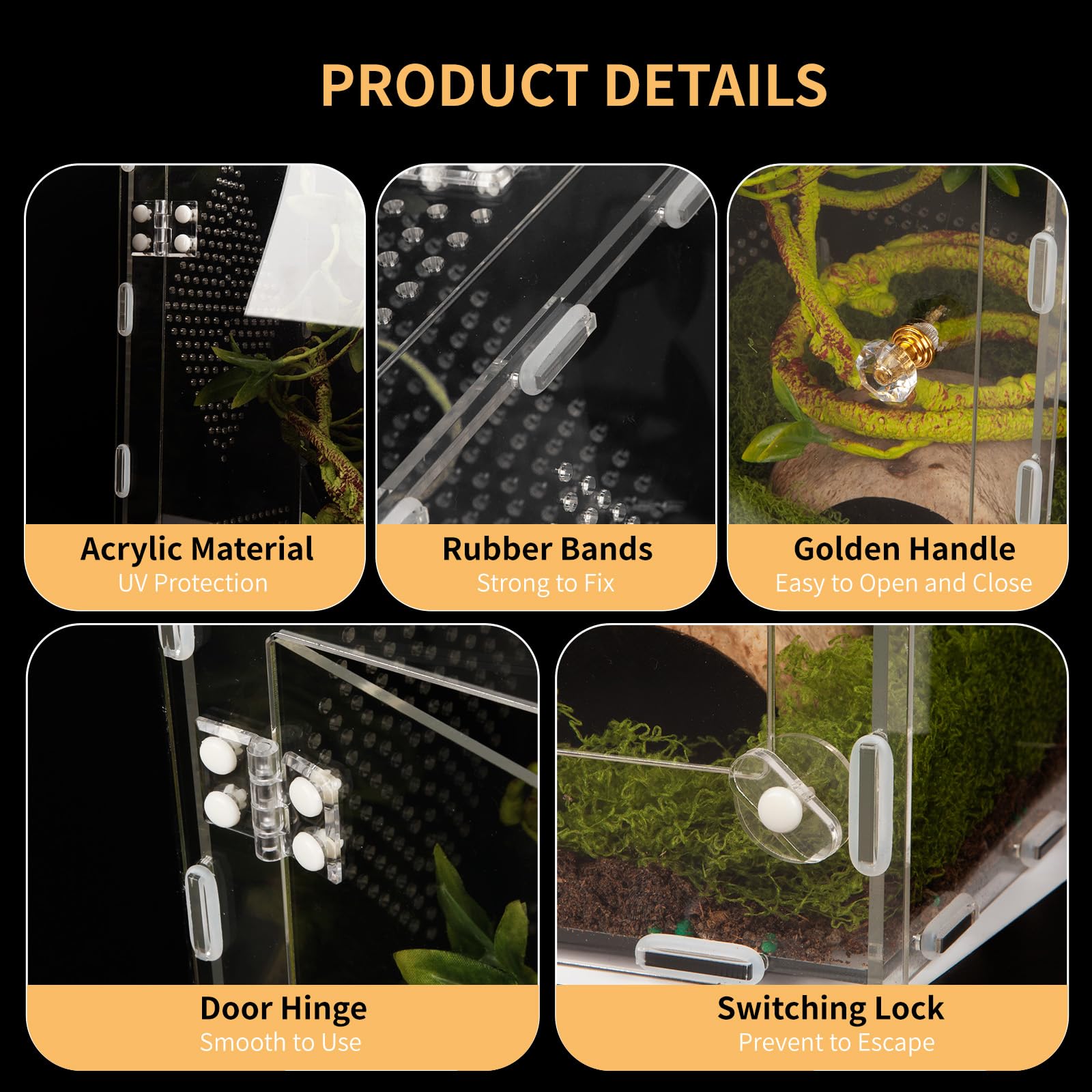 Orekemo acrylic reptile terrarium tool-free assembly simplifies setup.