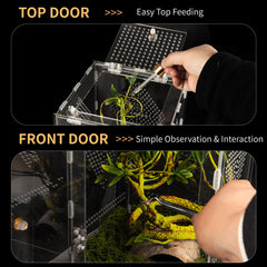 Orekemo acrylic reptile terrarium secure ventilation with twist-lock door.