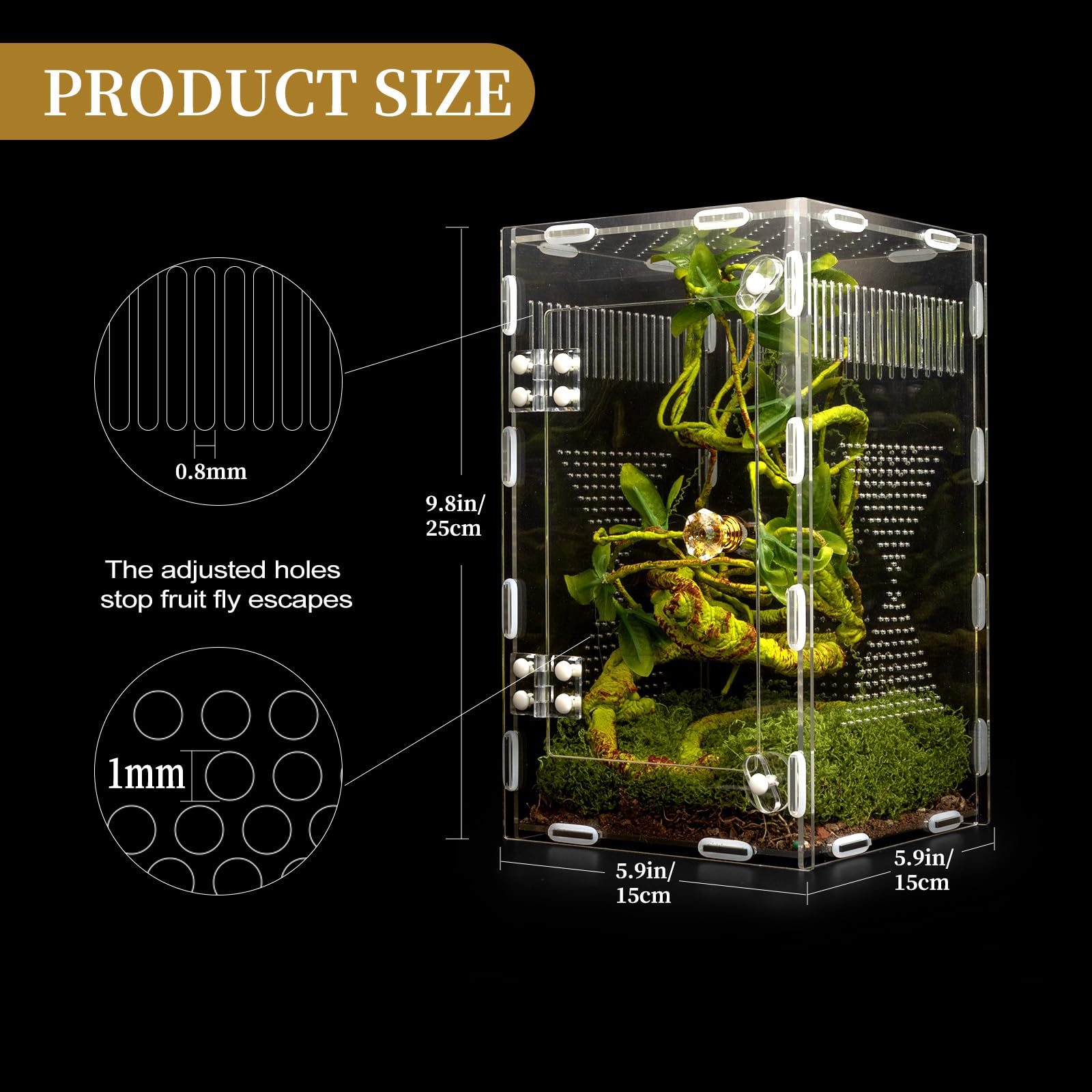 Orekemo acrylic terrarium ventilation closeup with 0.1 inch gaps
