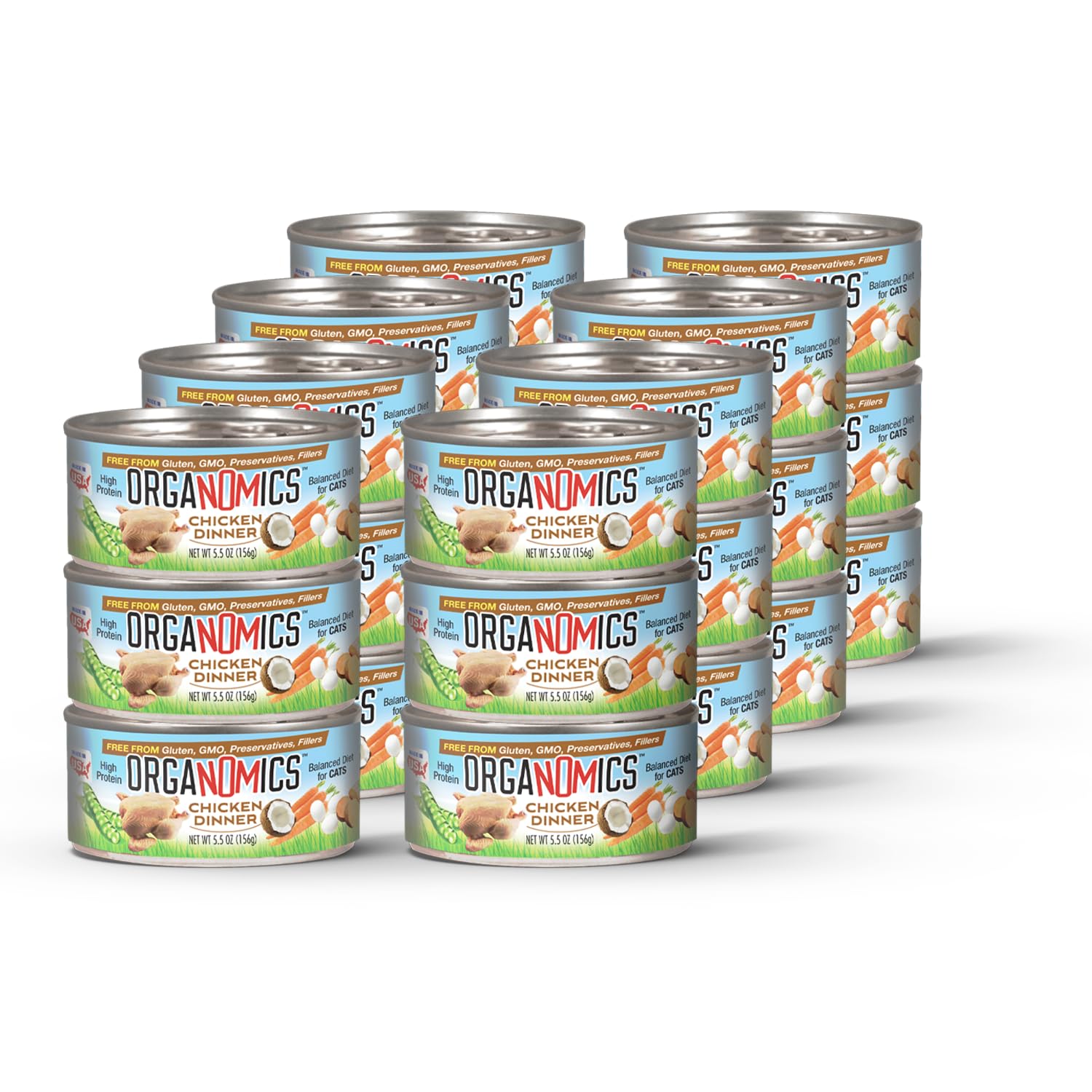 OrgaNOMics Chicken Dinner for Cats can front view highlighting grain-free nutrition