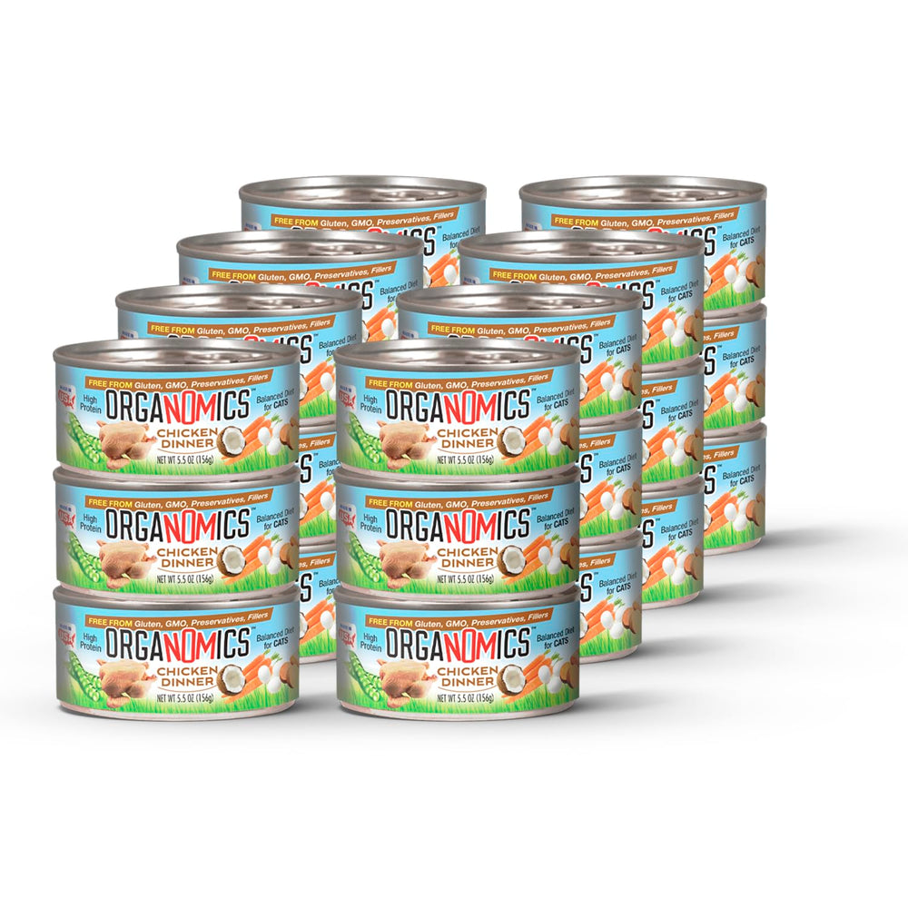 OrgaNOMics Chicken Dinner for Cats can front view highlighting grain-free nutrition