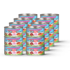 OrgaNOMics Lamb & Beef Dinner cat can packaging highlights grain-free formula
