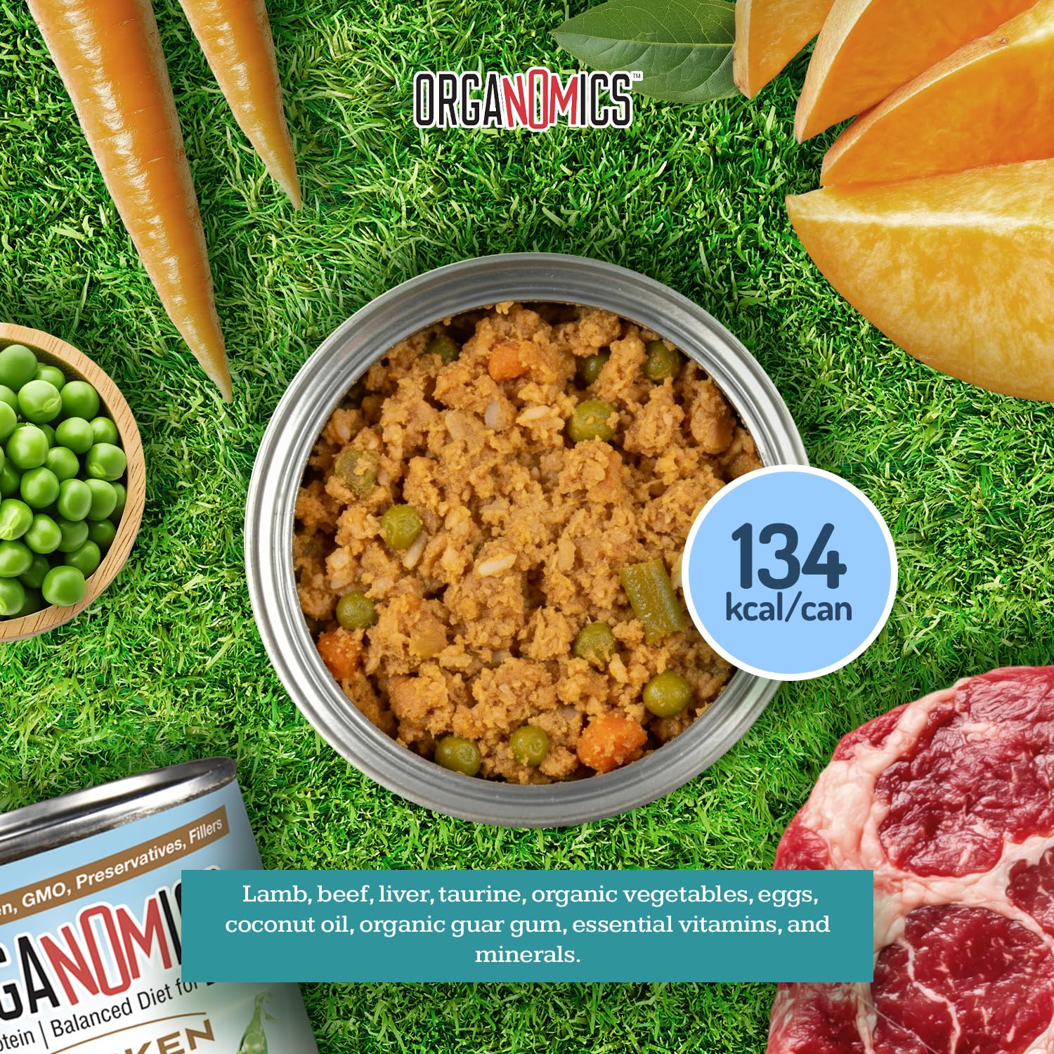 OrgaNOMics Lamb & Beef Dinner organic sweet potatoes image supports wholesome energy