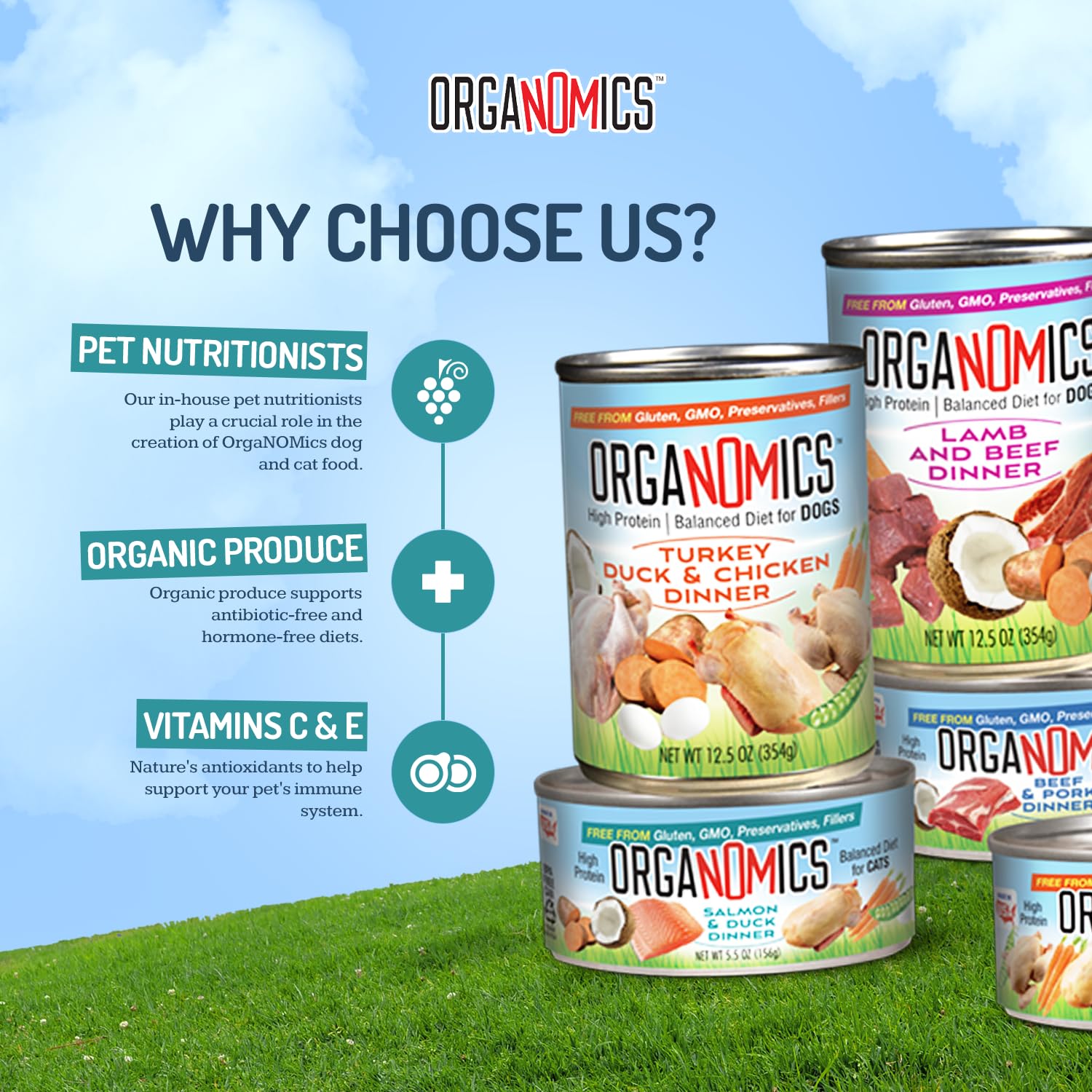 OrgaNOMics Lamb & Beef Dinner taurine illustration highlights heart and brain support