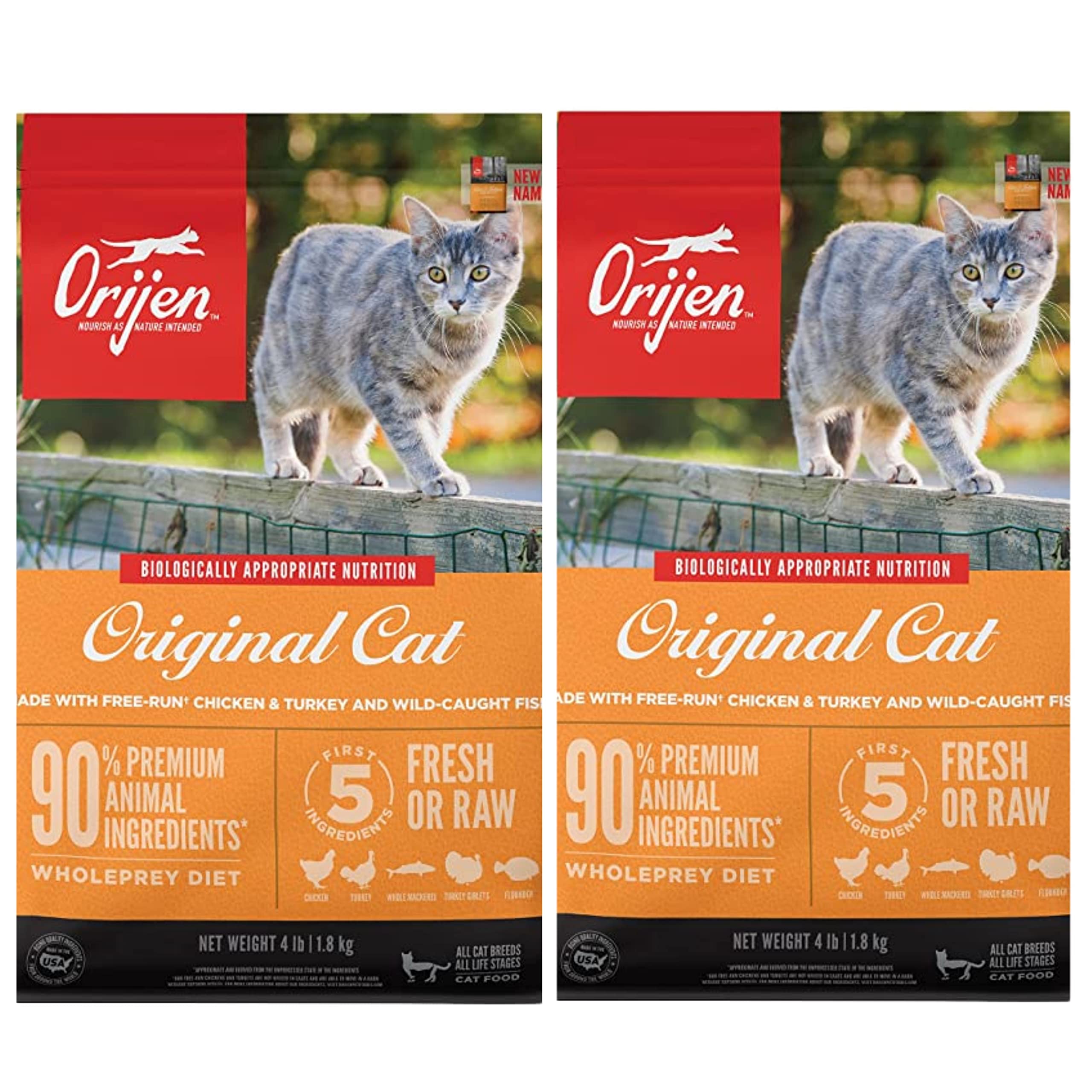 ORIJEN Cat & Kitten grain-free dry food 2-pack front shows protein-rich nutrition for cats