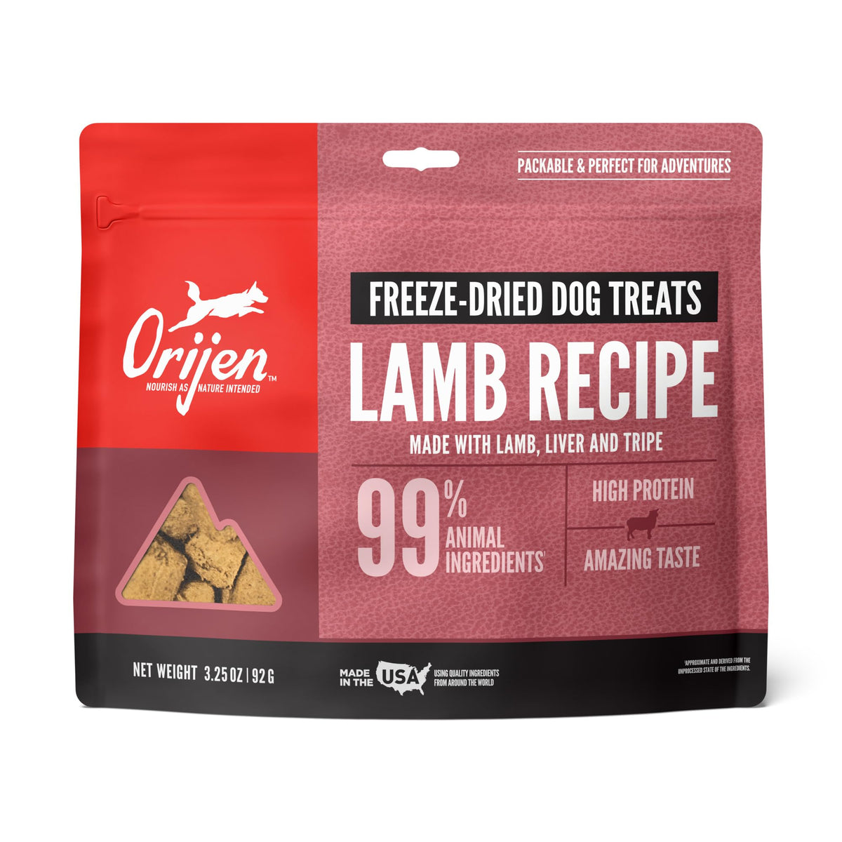 ORIJEN freeze-dried lamb treat bag – packable high-protein snack