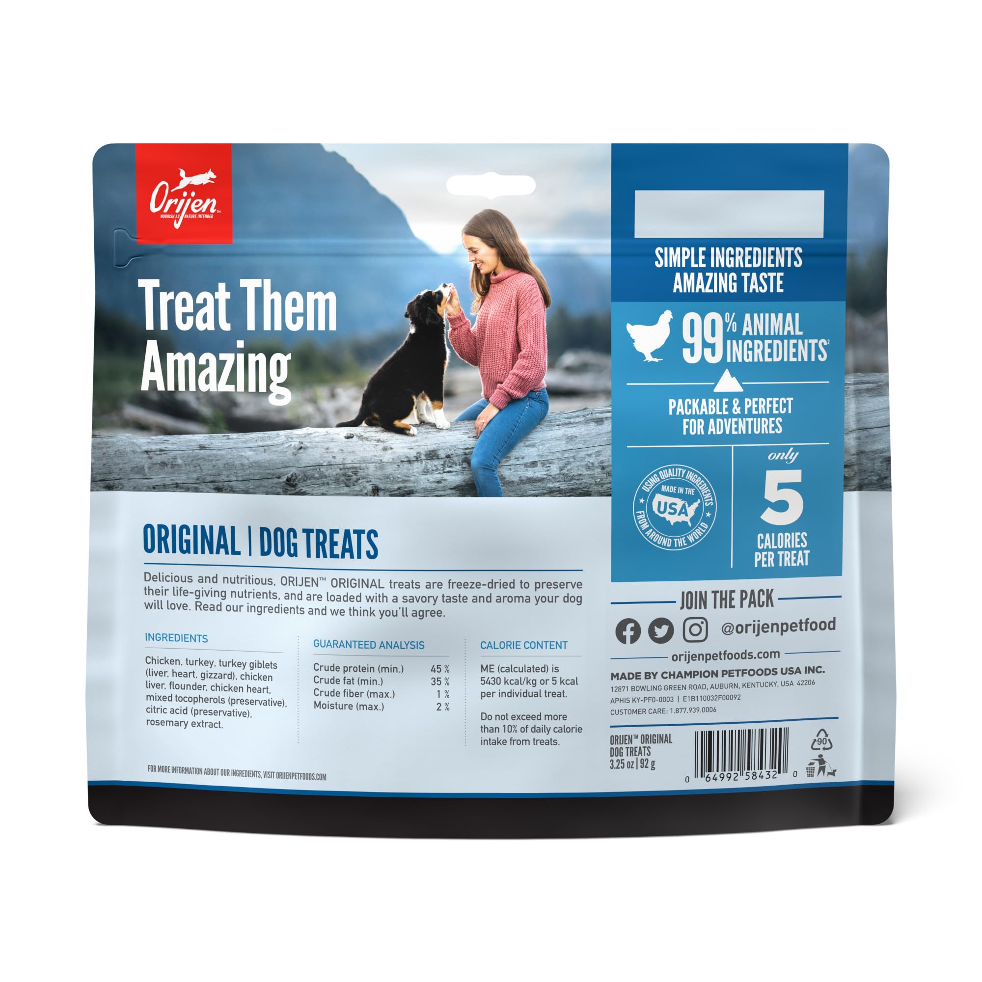 ORIJEN Freeze Dried Original dog treats closeup nuggets showing bite-sized protein