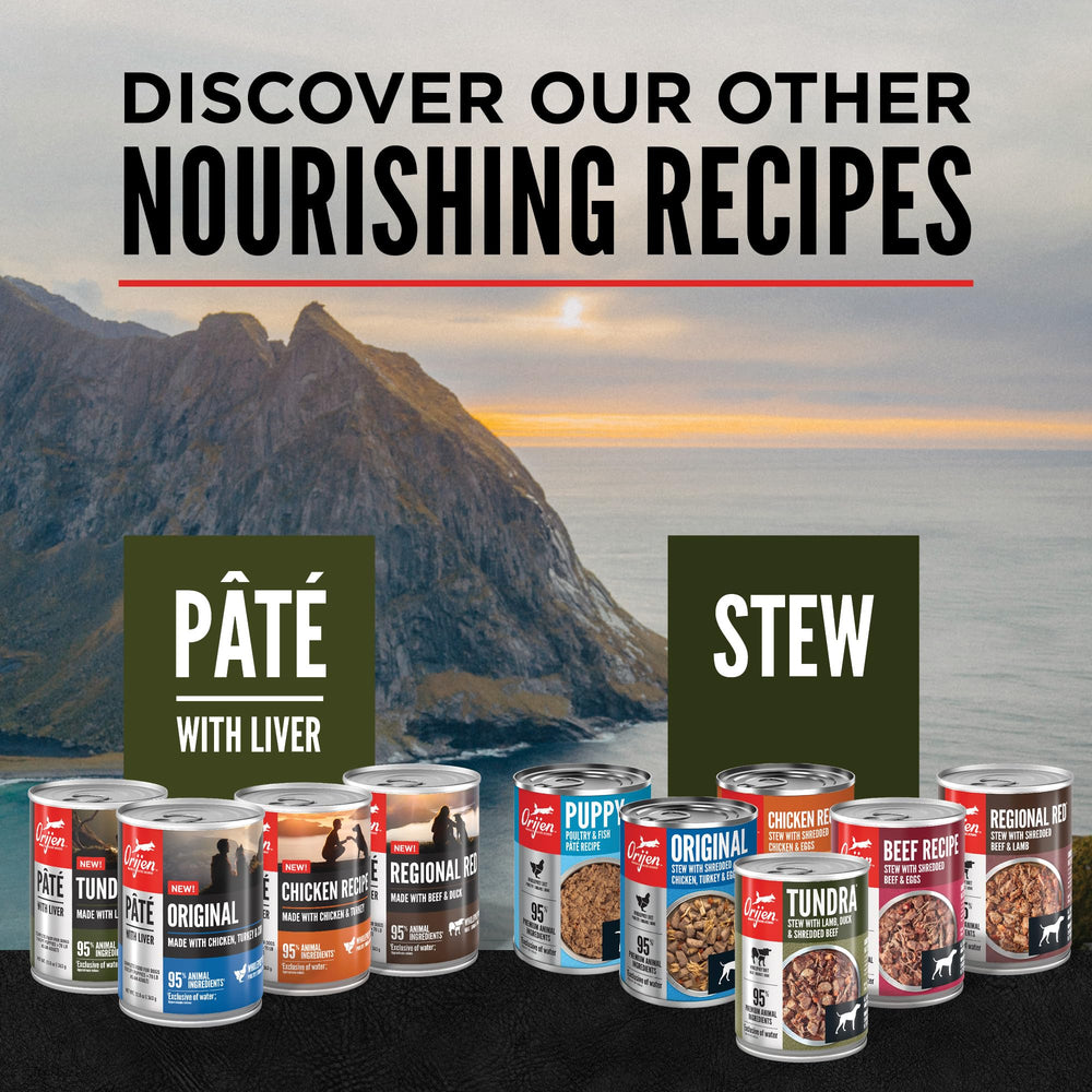 ORIJEN fresh, refrigerated ingredients shown in packaging illustrate quality sources.