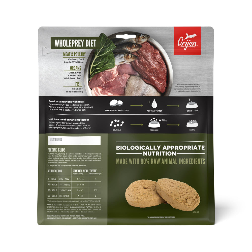 ORIJEN TUNDRA medallions in a bowl provide a protein-rich, grain-free meal option.