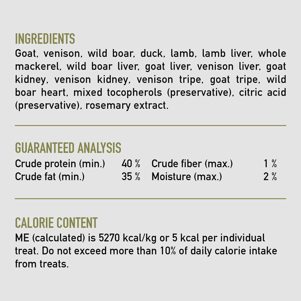 ORIJEN Tundra nutrition info: up to 99 percent animal ingredients for protein-rich treats