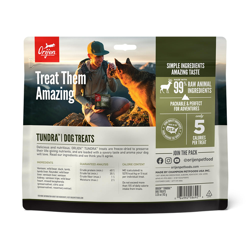 ORIJEN Tundra packaging hero shows USA-made quality with world-sourced ingredients