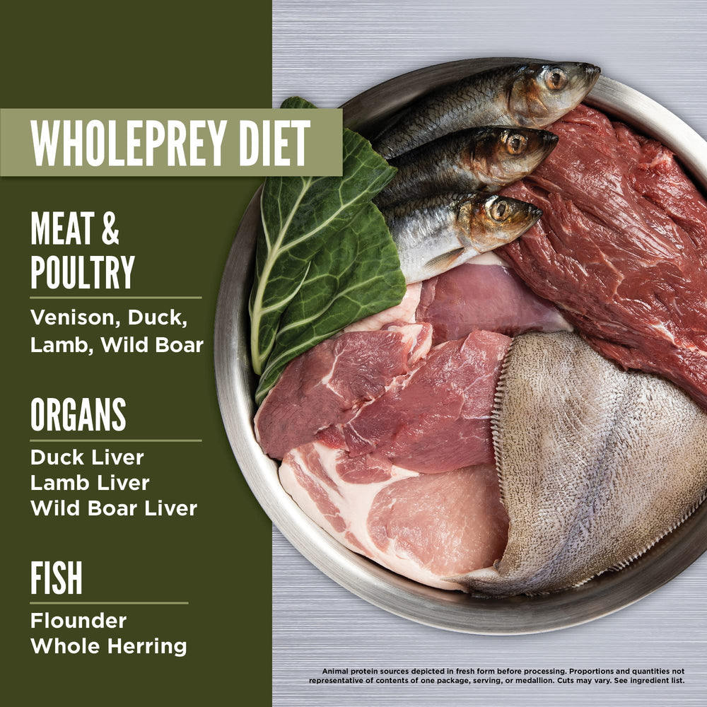 ORIJEN TUNDRA WholePrey ingredients with bones and organs emphasize natural, prey-inspired nutrition.