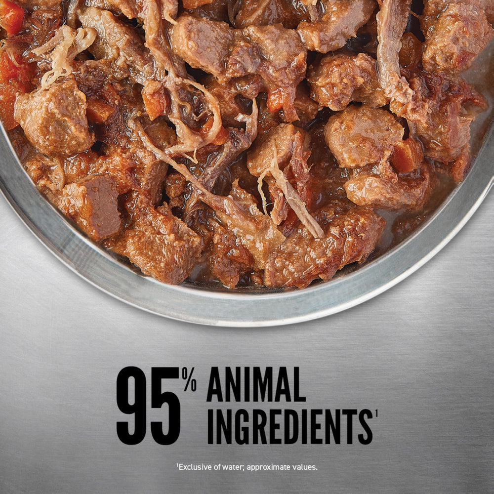 ORIJEN wet dog food high-moisture formula supports hydration during meals.