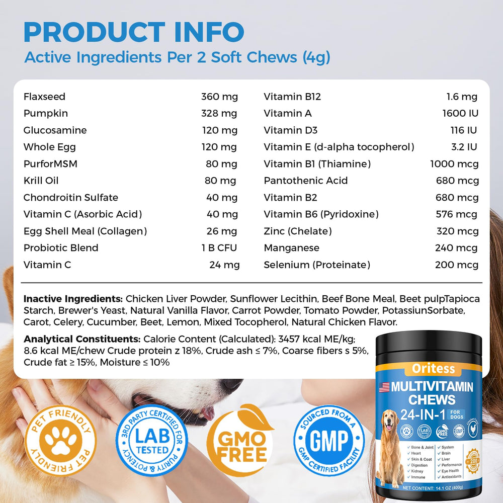 Oritess glucosamine boost highlights joint comfort support for active dogs.