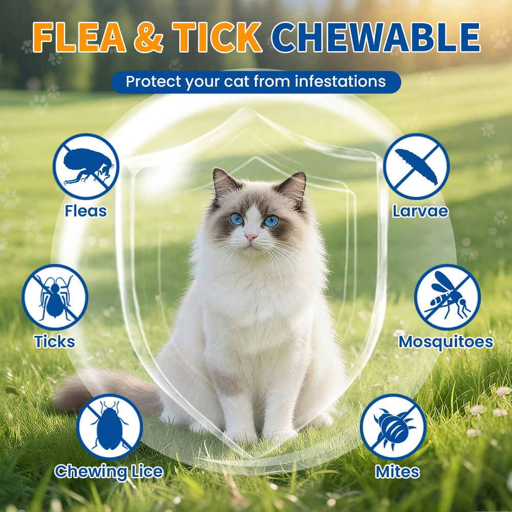 Oritess flea and tick chews serving plate demonstrates easy treat-based administration.