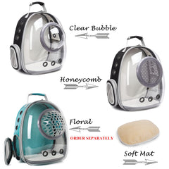 ORIZZP Bubble Cat Carrier Backpack accessories bundle includes soft mat and ventilation honeycomb.