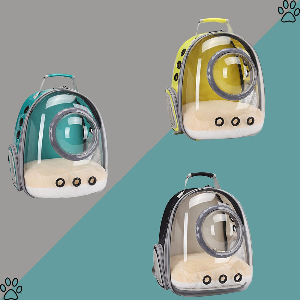 ORIZZP Bubble Cat Carrier Backpack waterproof green exterior for weather-ready trips.