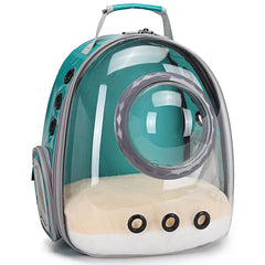 ORIZZP Bubble Cat Carrier Backpack green front view with transparent bubble for easy pet visibility during travel.