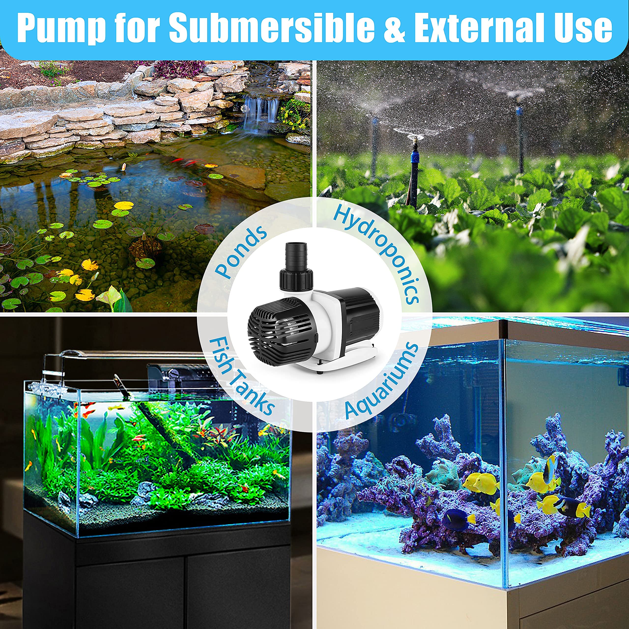 Orlushy DC-4000 submersible pump in-tank shows reliable freshwater and saltwater circulation.